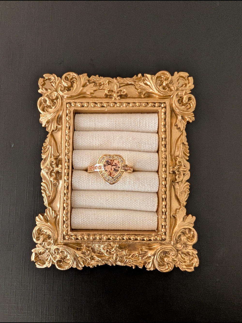 Heart shaped Gold Peach Gem Ring - Gold Plated over .925 Silver - Size 9